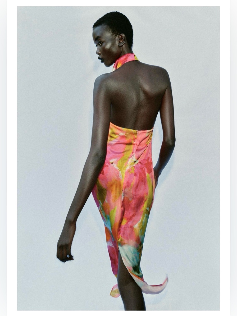 Zara Multicolor Floral Halter Midi Dress in Pink, Yellow, Aqua. POP - Picture 5 of 9